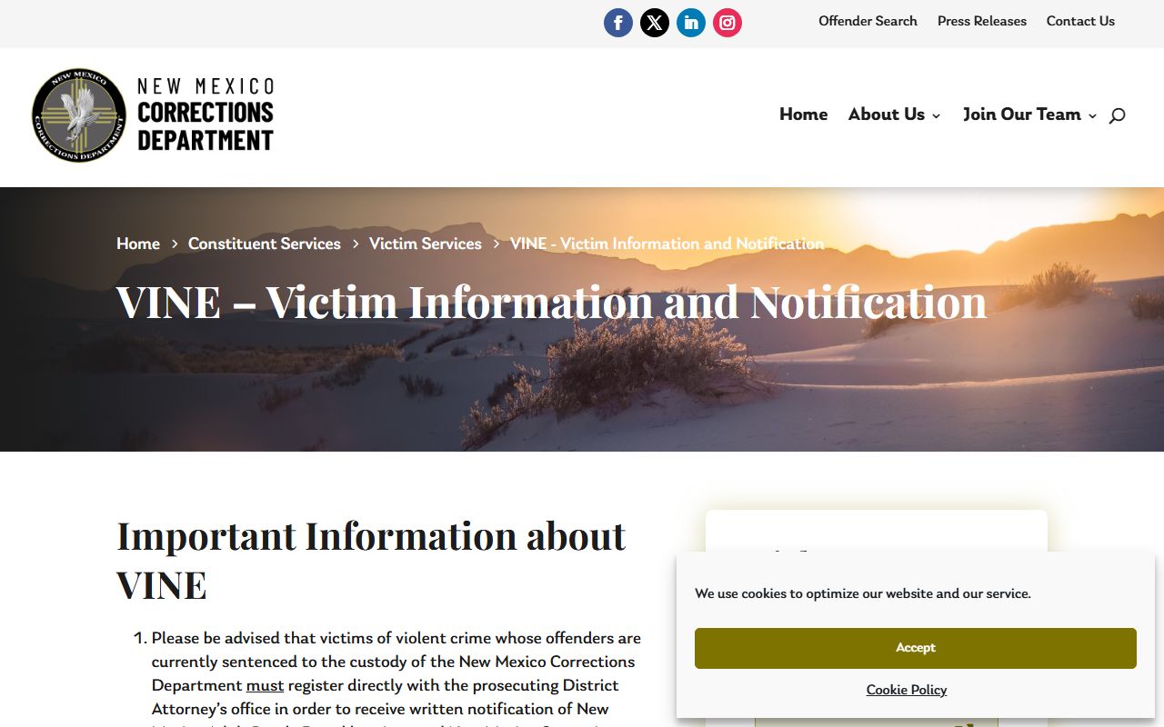 Hidalgo County inmate records NMCD VINE notification information