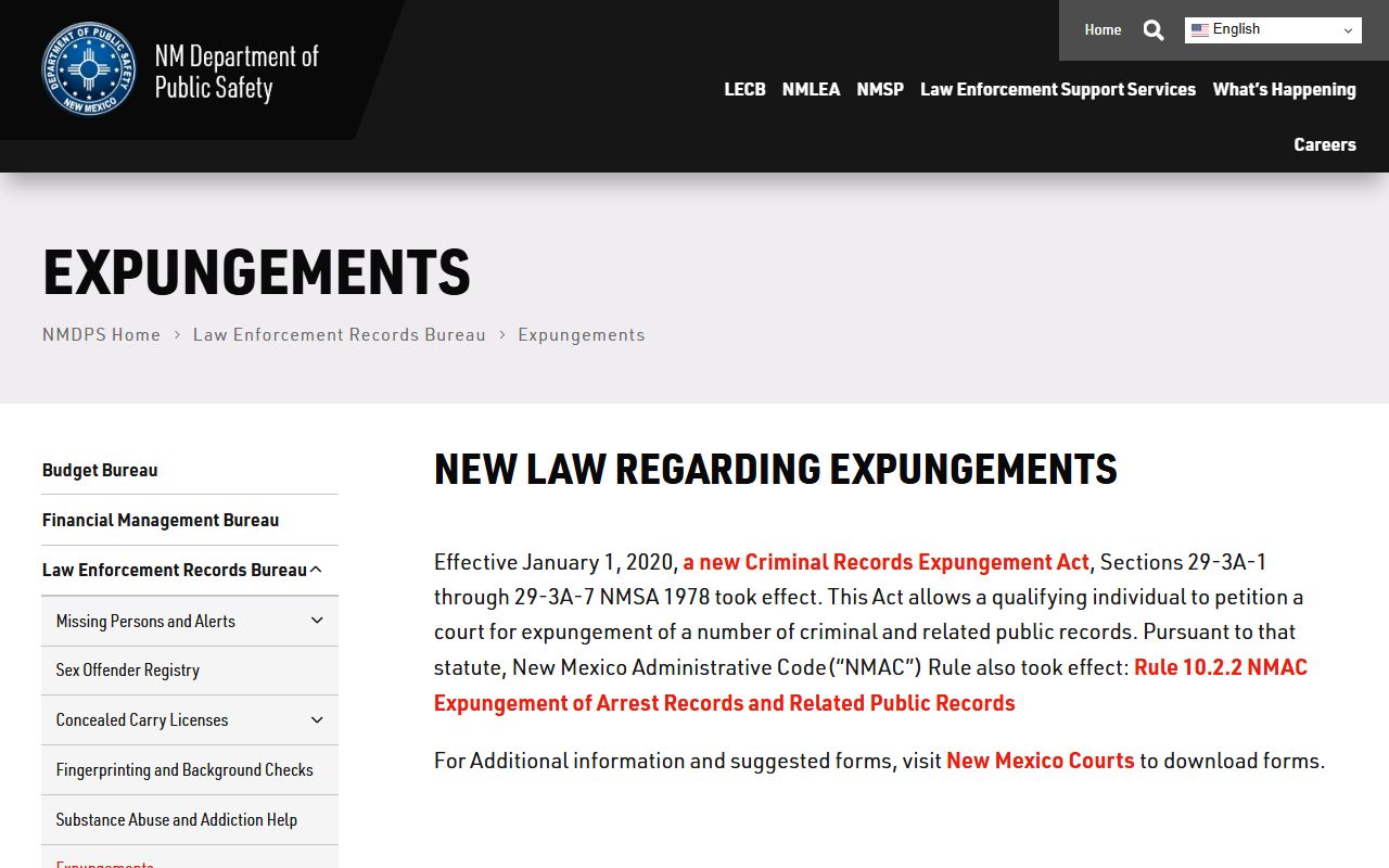 Hidalgo County probate records New Mexico DPS expungement access limits